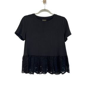 Kate Spade Broome Street Black Lace Tiered Peplum Short Sleeve Blouse Size S